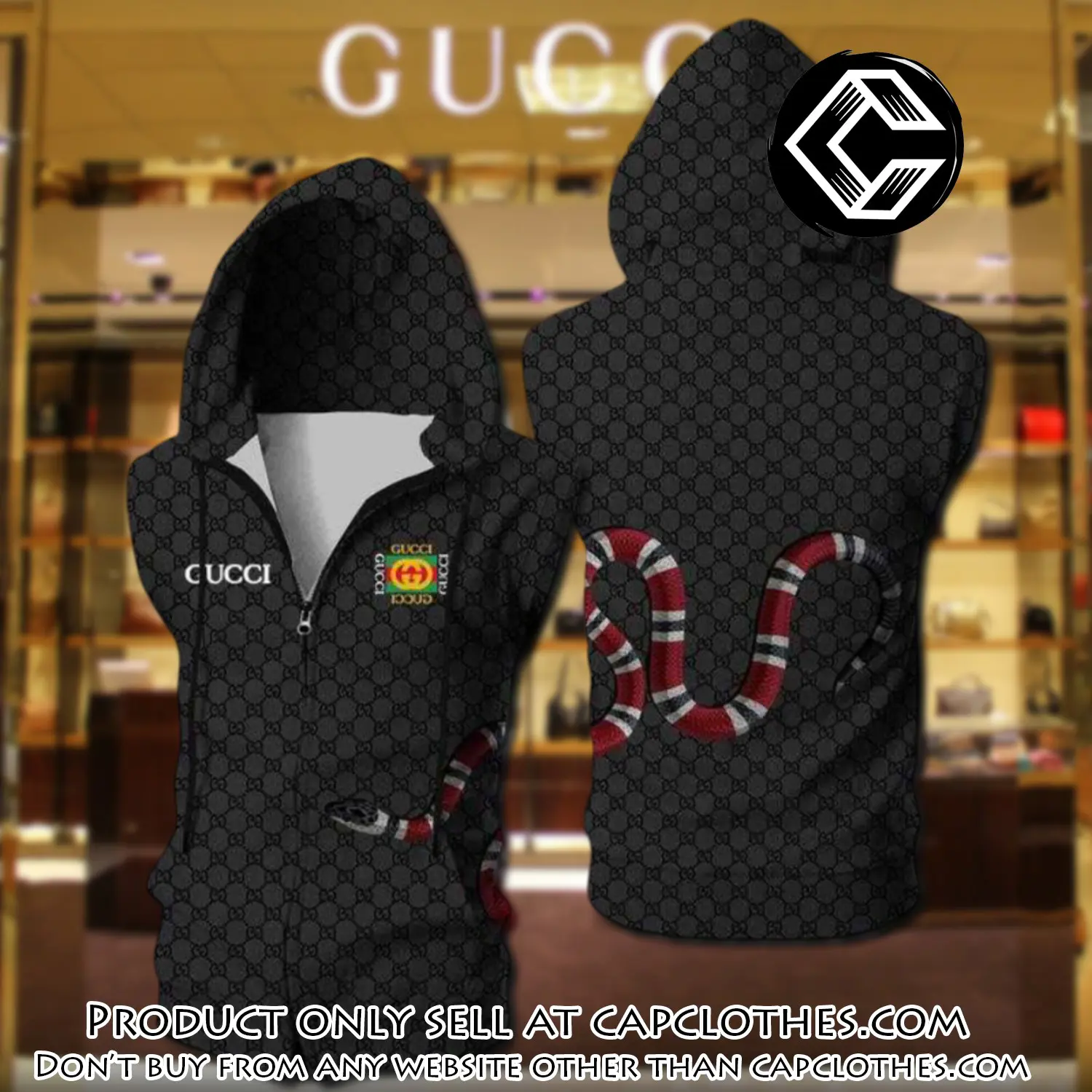 Gucci black snake unisex sleeveless zip up hoodie luxury for men women szh004 cc5838792